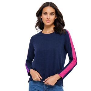 Lisa Todd Mesh On Navy Long Sleeve Cotton Top Size Small